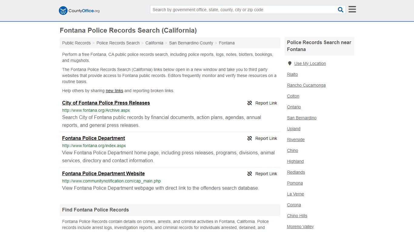 Fontana Police Records Search (California) - County Office