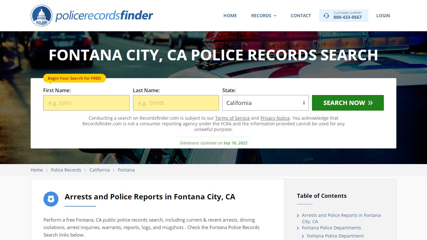 FONTANA CITY, CA POLICE RECORDS SEARCH - RecordsFinder