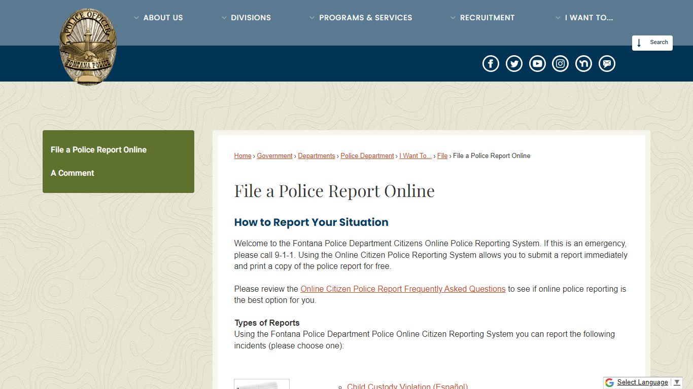 File a Police Report Online | Fontana, CA - Official Website