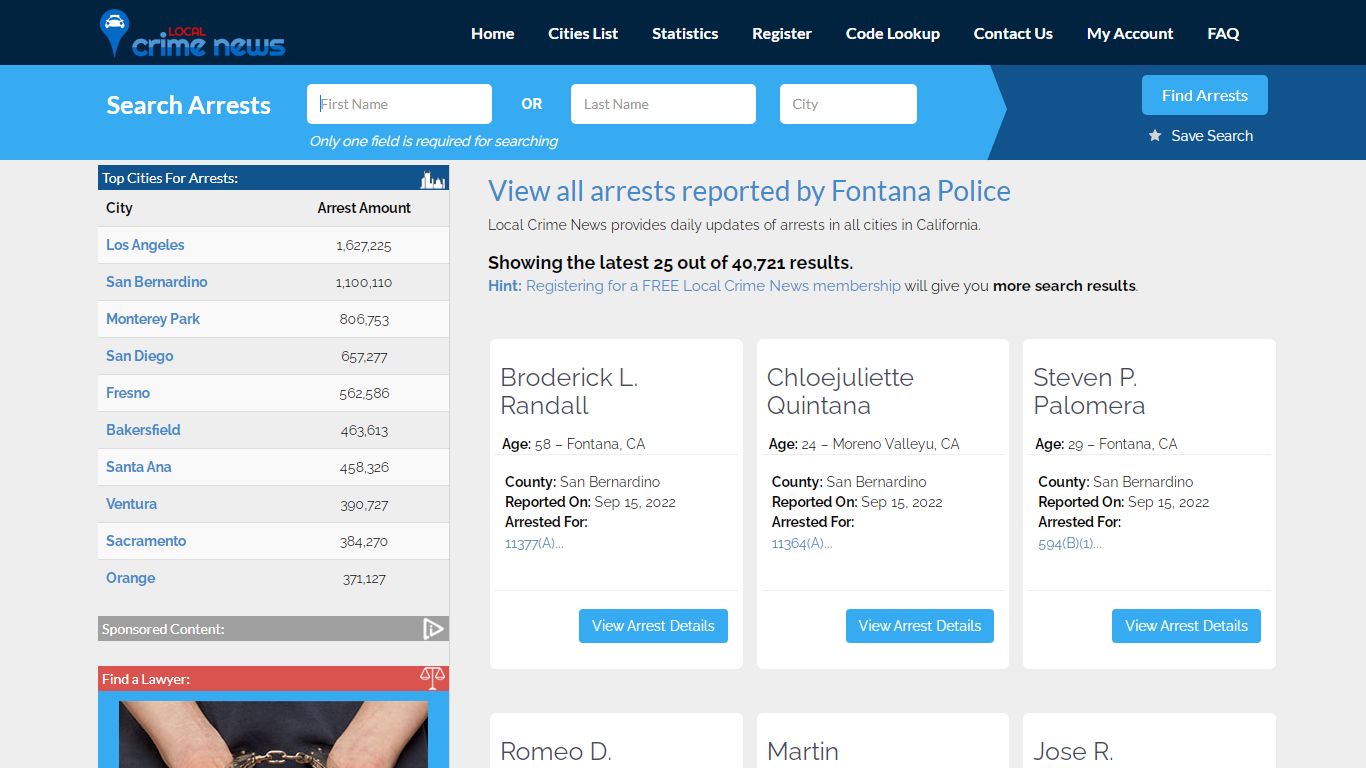 Arrests reported by Fontana Police | Local Crime News